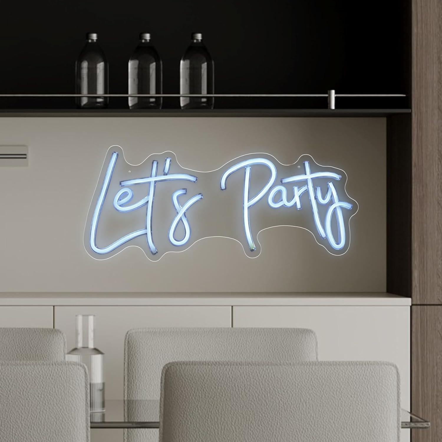 Letrero de Neón LED Let's Party 50.8 x 22.9 cm Blanco