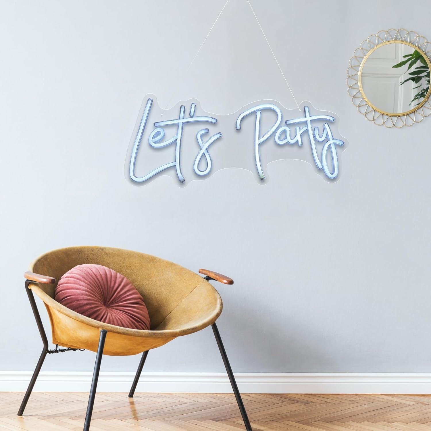 Letrero de Neón LED Let's Party 50.8 x 22.9 cm Blanco