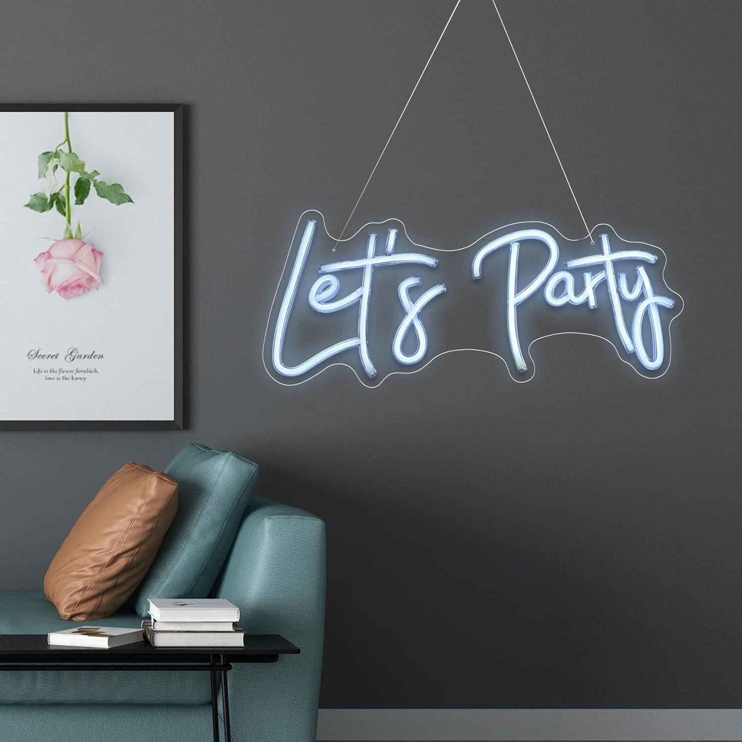 Letrero de Neón LED Let's Party 50.8 x 22.9 cm Blanco