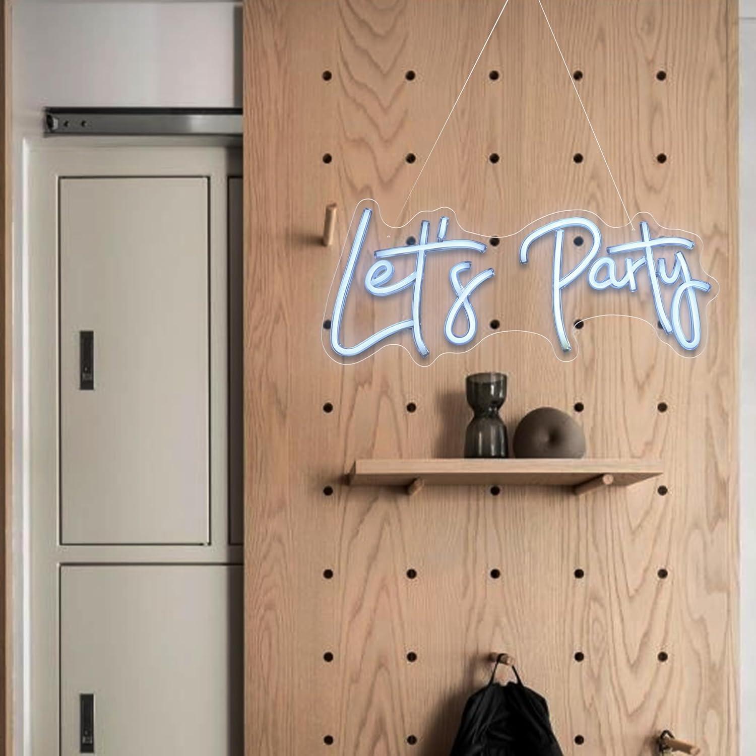 Letrero de Neón LED Let's Party 50.8 x 22.9 cm Blanco