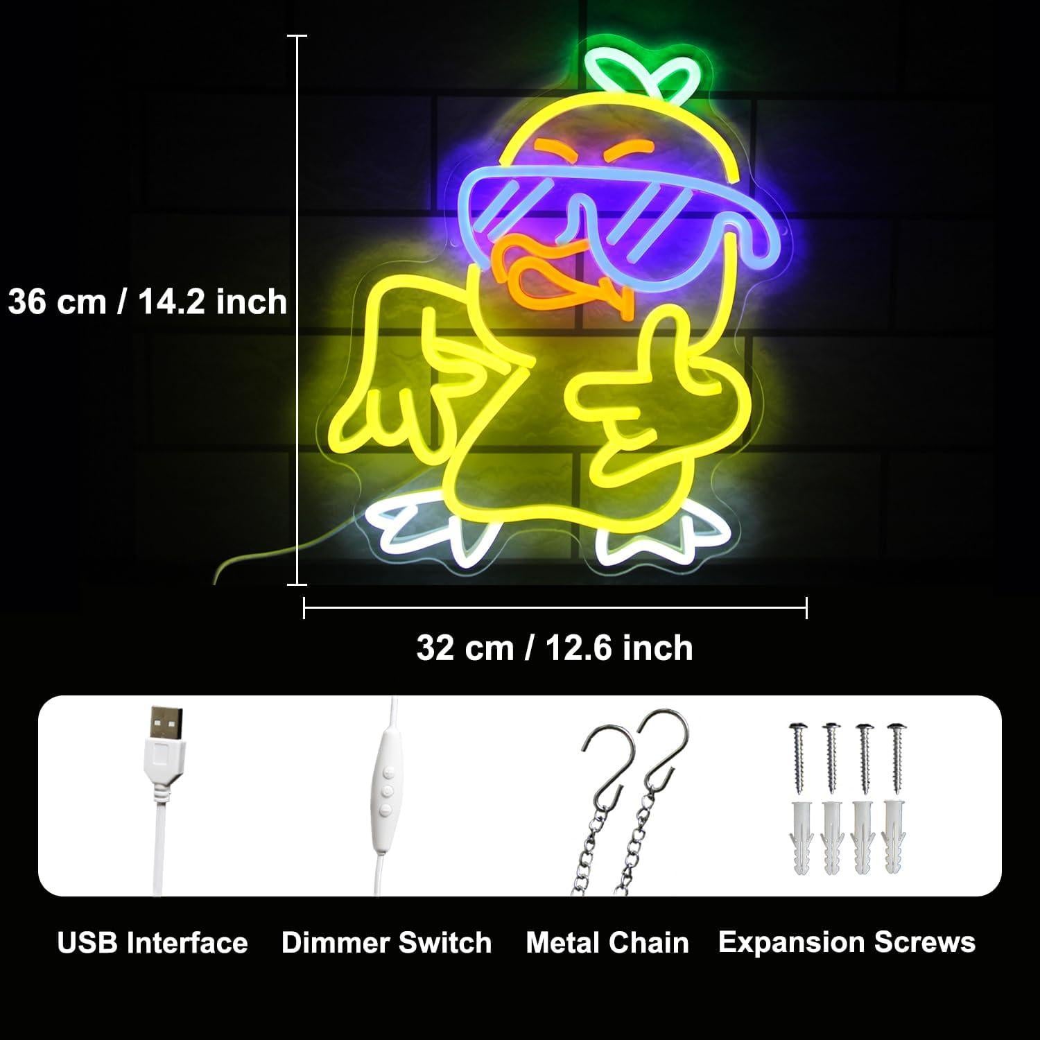 Luz de Neón LED Pato Amarillo Kullneon 36.1x32 cm