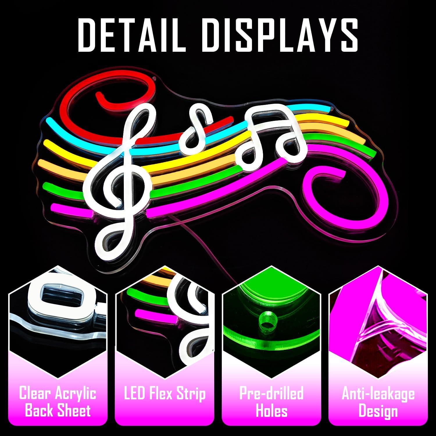 Cartel de Neón Ajoyferris Nota Musical LED Regulable 0.5kg