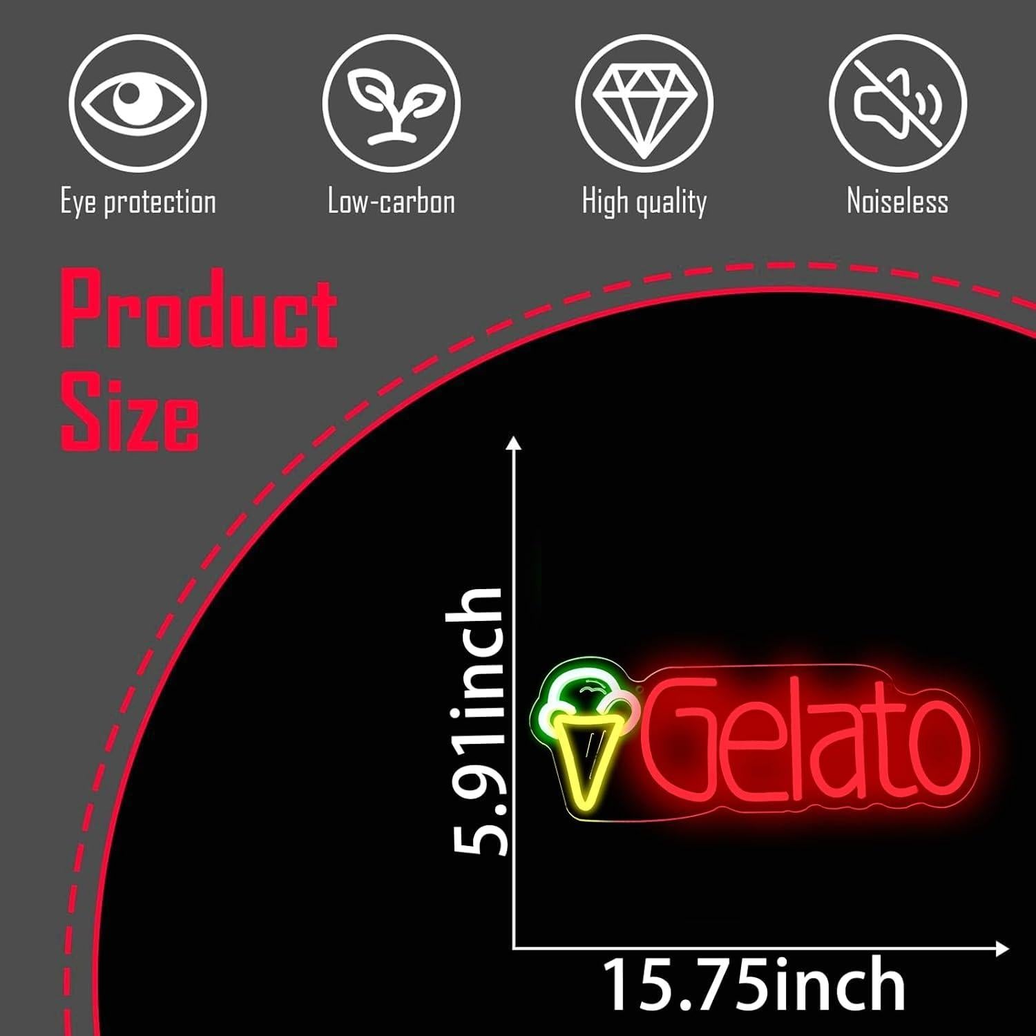 Cartel de Neón Gelato KODGGHK 40x15cm Luz LED Regulable