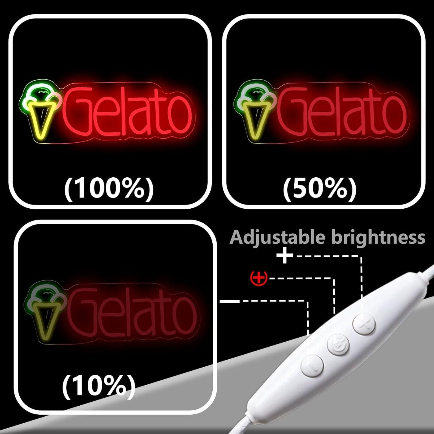 Cartel de Neón Gelato KODGGHK 40x15cm Luz LED Regulable