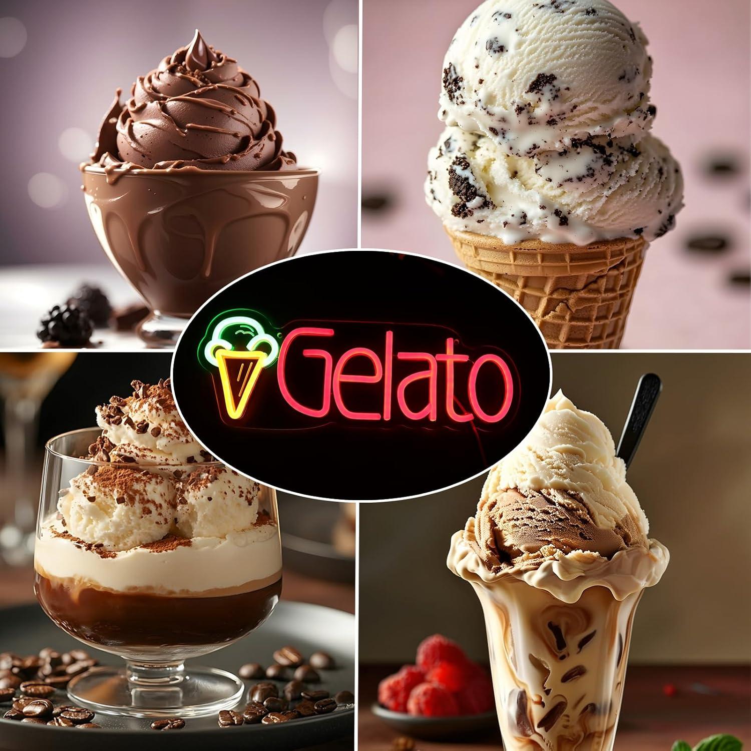 Cartel de Neón Gelato KODGGHK 40x15cm Luz LED Regulable