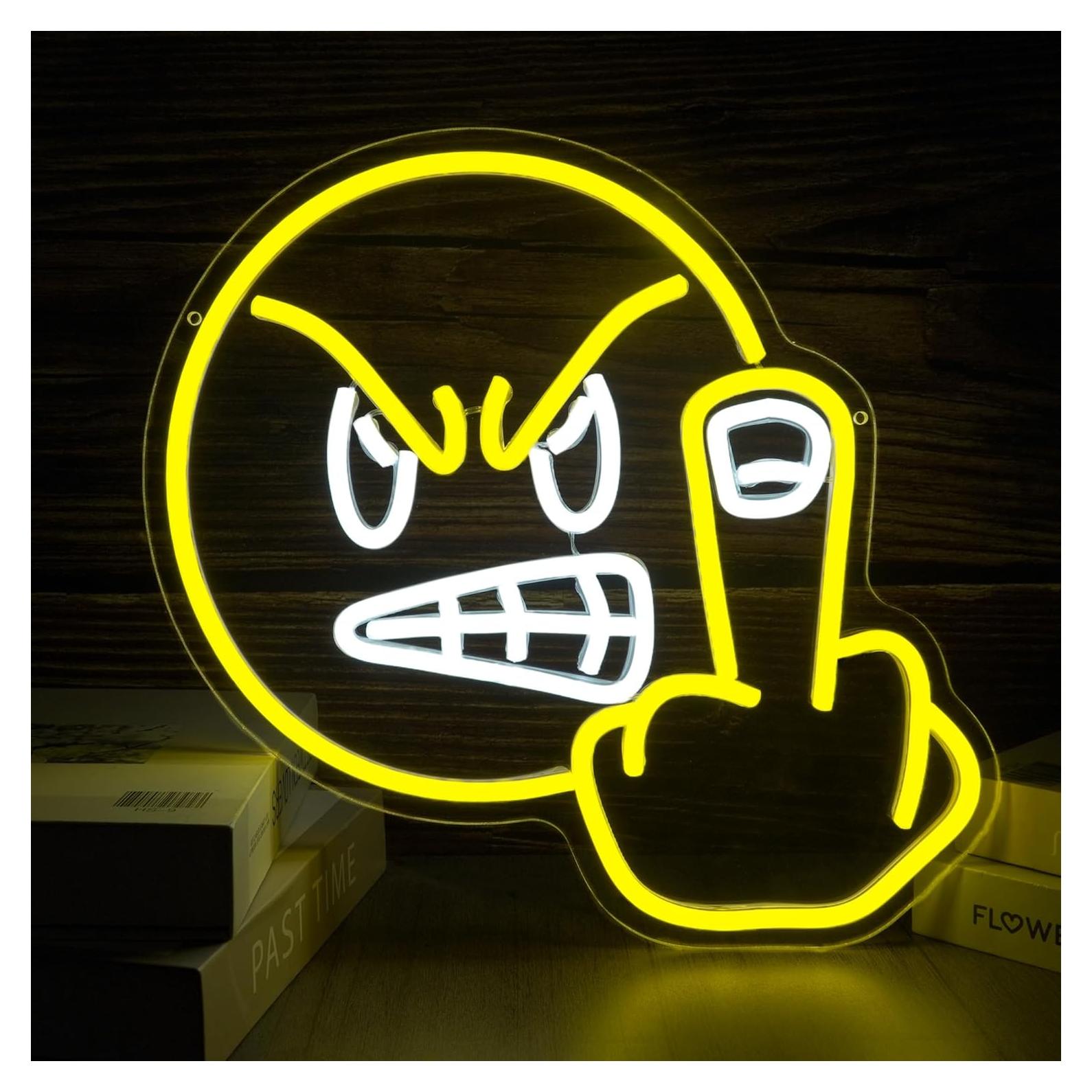 Luz de Neón Emoji Enfadado JNIXASART 32.5x32 cm Decorativa