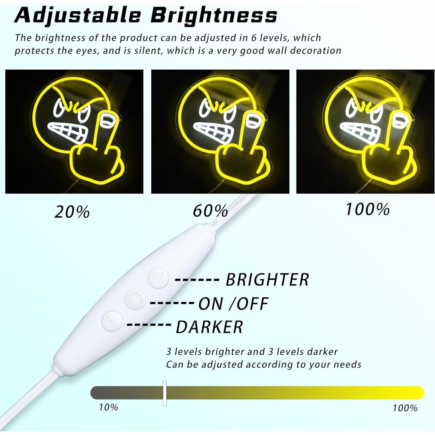 Luz de Neón Emoji Enfadado JNIXASART 32.5x32 cm Decorativa