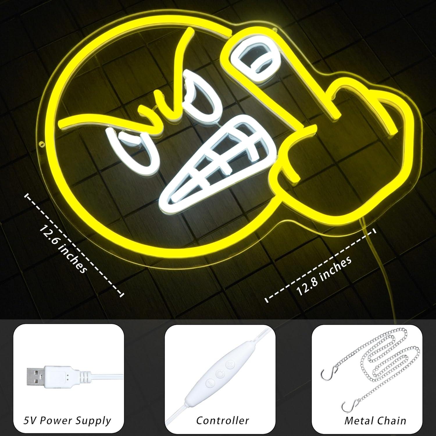 Luz de Neón Emoji Enfadado JNIXASART 32.5x32 cm Decorativa