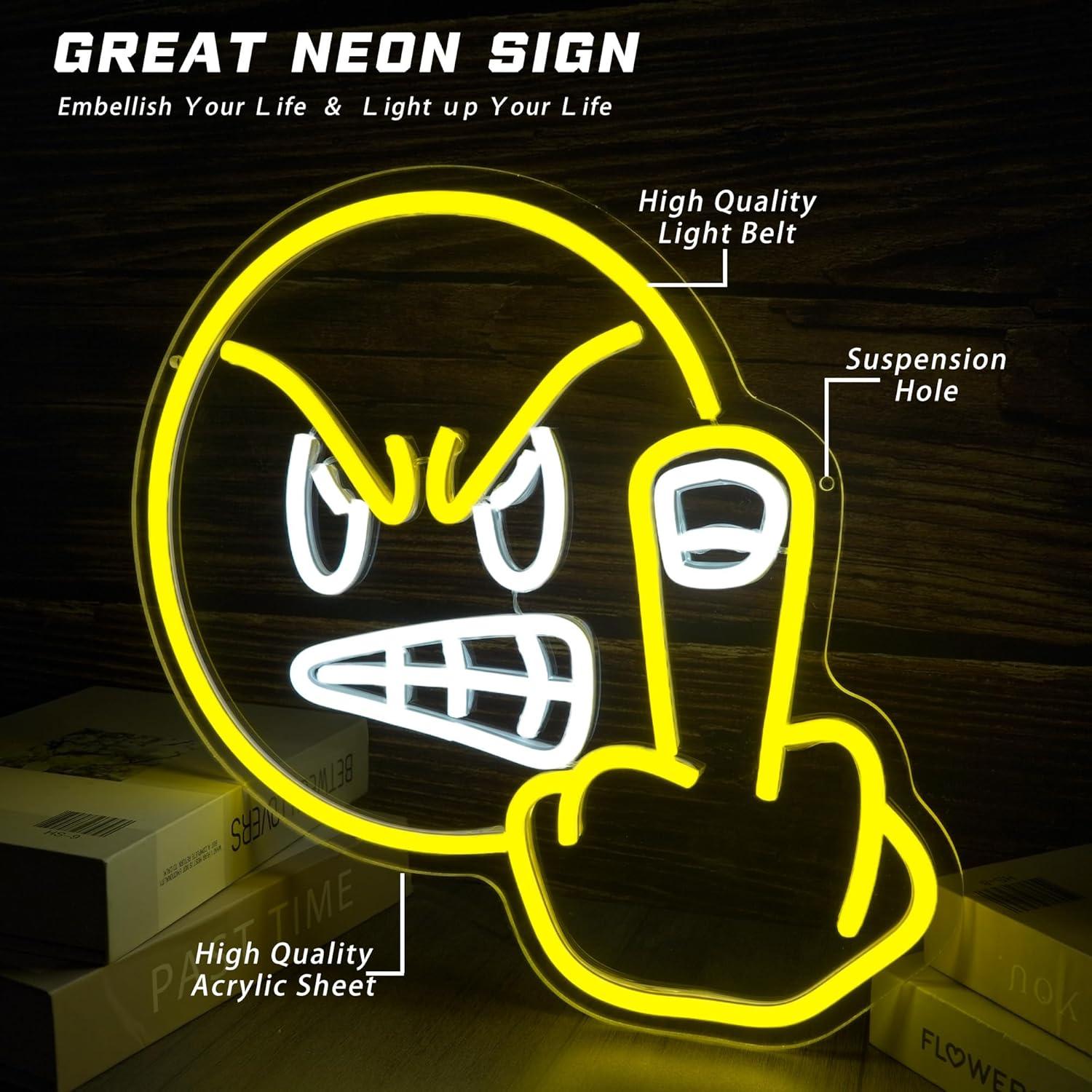 Luz de Neón Emoji Enfadado JNIXASART 32.5x32 cm Decorativa