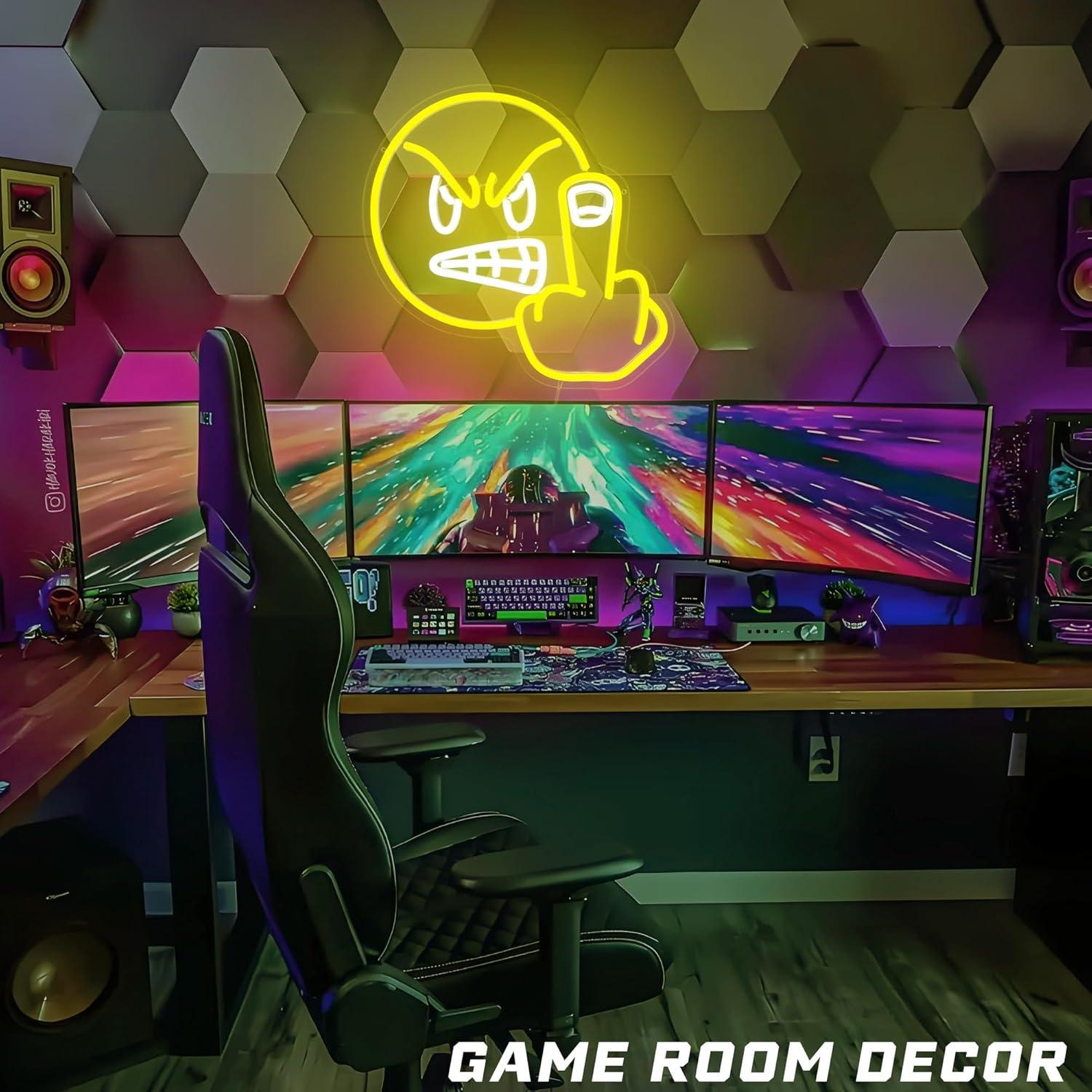 Luz de Neón Emoji Enfadado JNIXASART 32.5x32 cm Decorativa