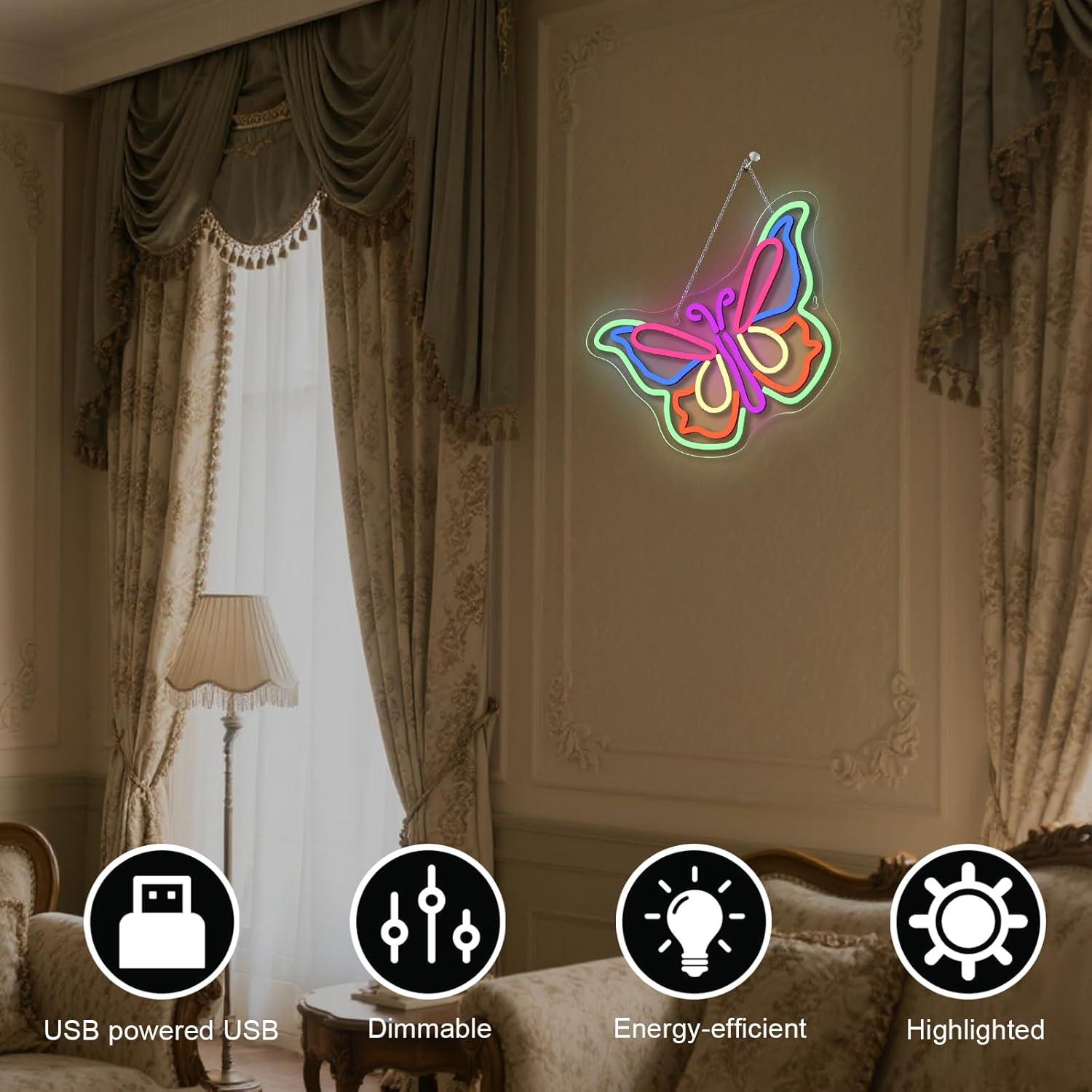 Luz de Neón Mariposa LED para Decoración de Pared 35.5cm