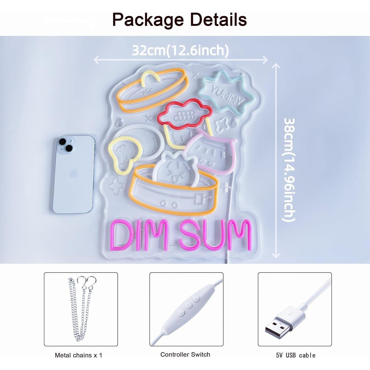 Señal de Neón DIM SUM JULHOVR 38x32 cm USB Regulable