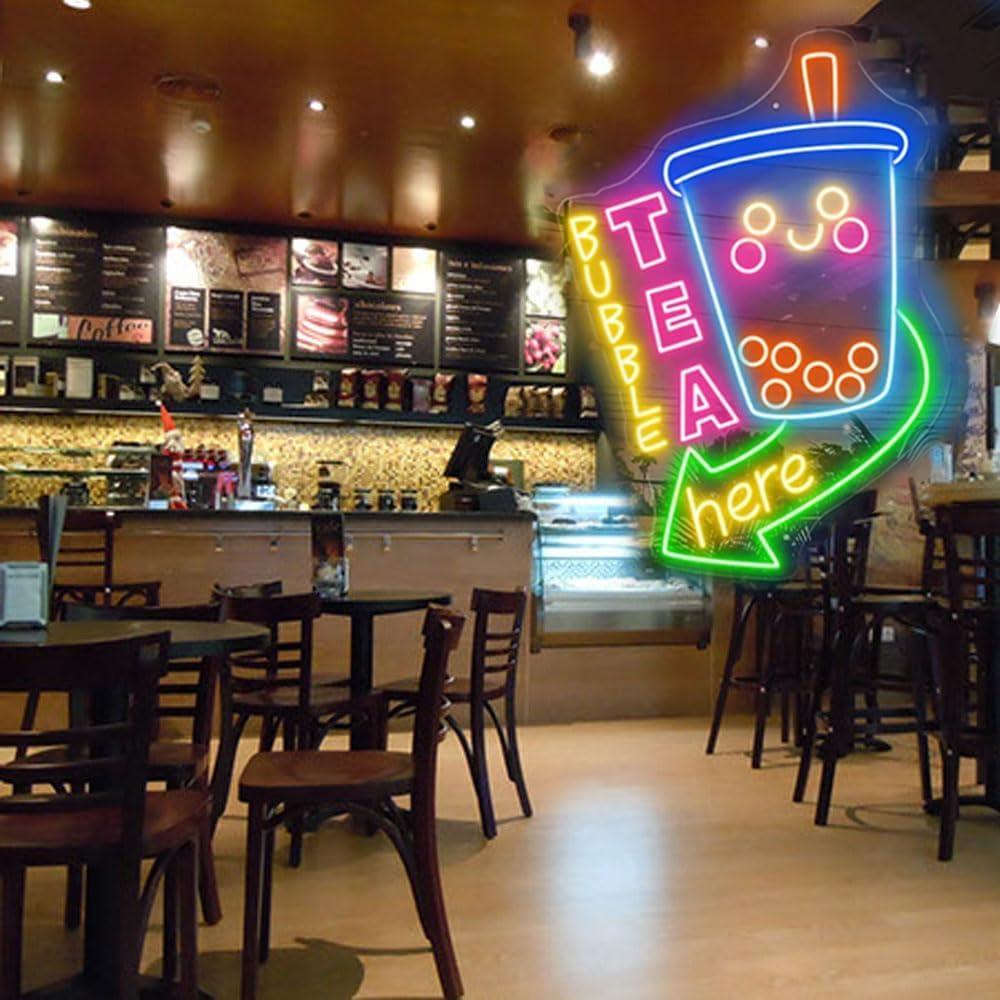 Cartel de Neón LED Bubble Tea AQUÍ 62x44cm Multicolor