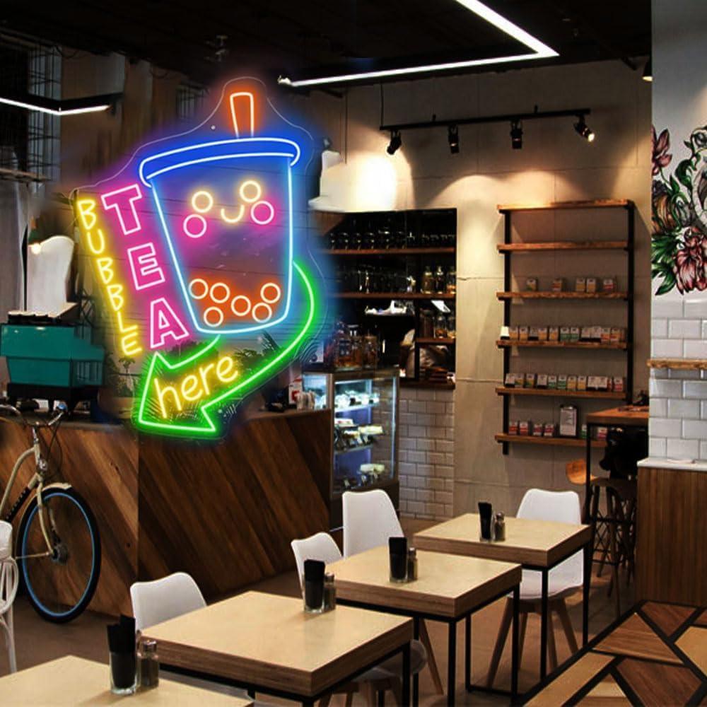 Cartel de Neón LED Bubble Tea AQUÍ 62x44cm Multicolor