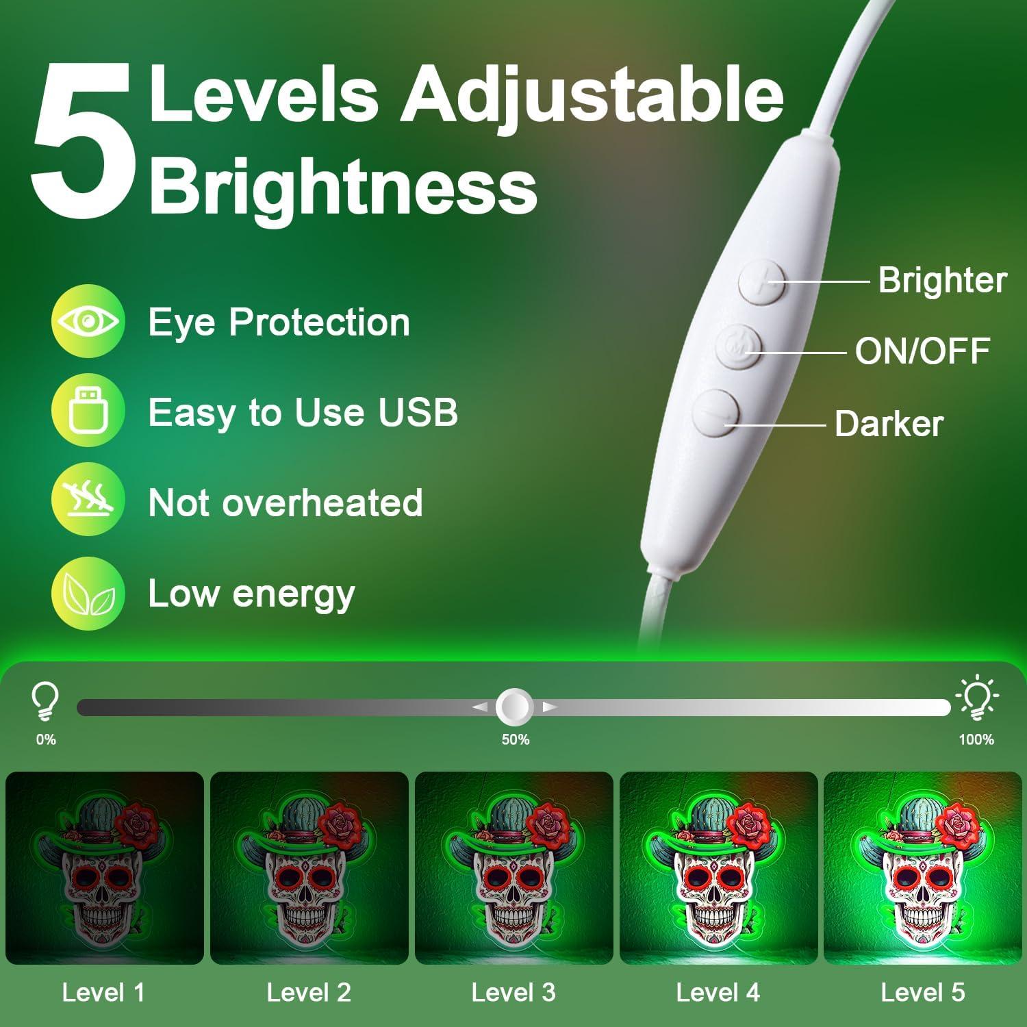Luz de neón LED Calavera de Azúcar Sneignon Verde 36x32cm