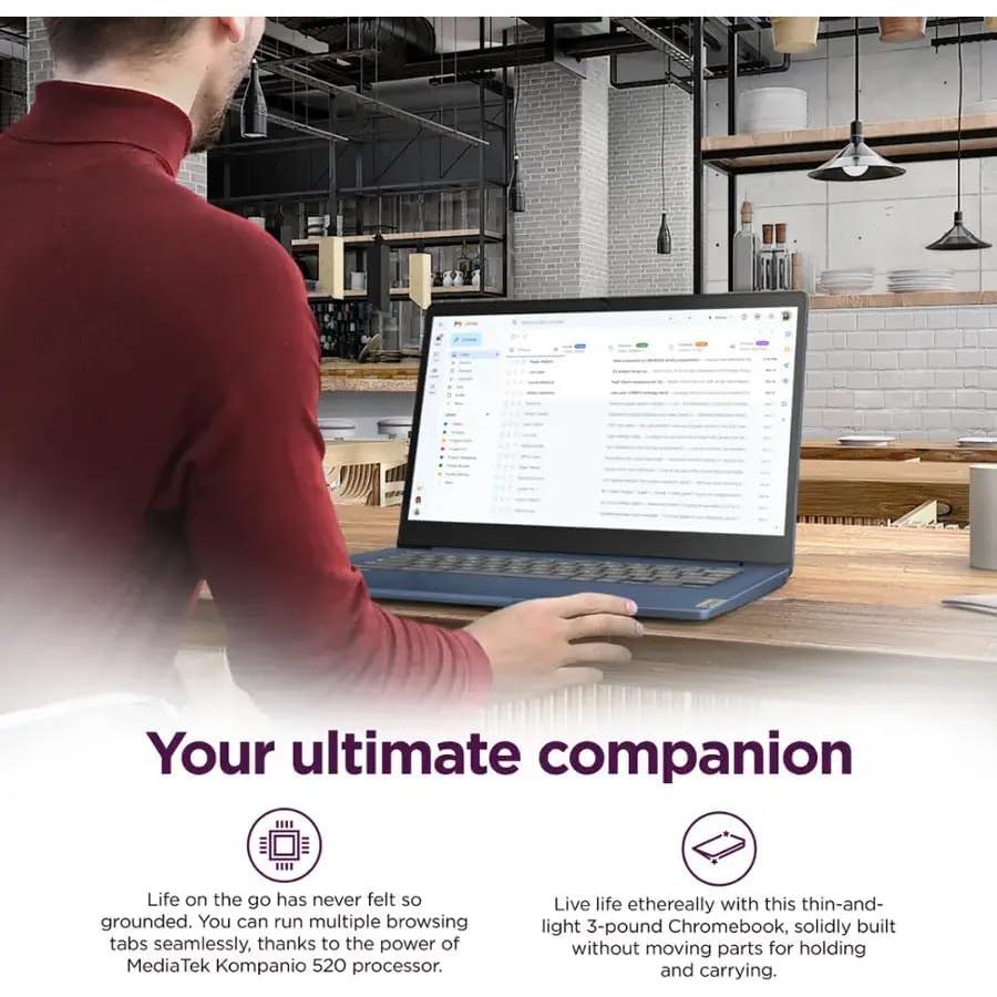 Laptop Lenovo Chromebook 14" FHD, 8 Núcleos MediaTek, 4GB RAM, 192GB SSD, Azul