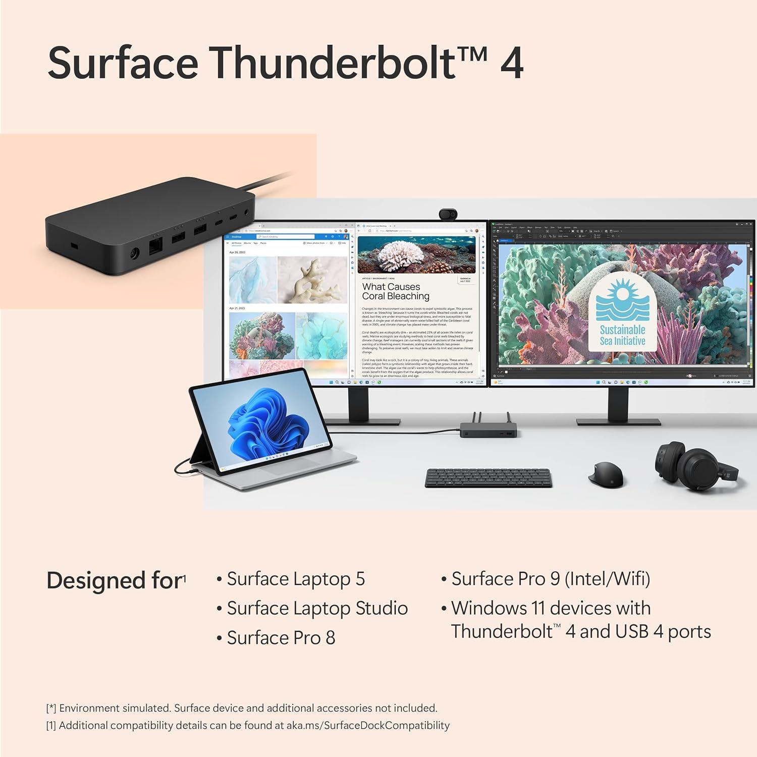 Dock Thunderbolt 4 Microsoft Surface - Estación Acoplamiento 2 Monitores 4K