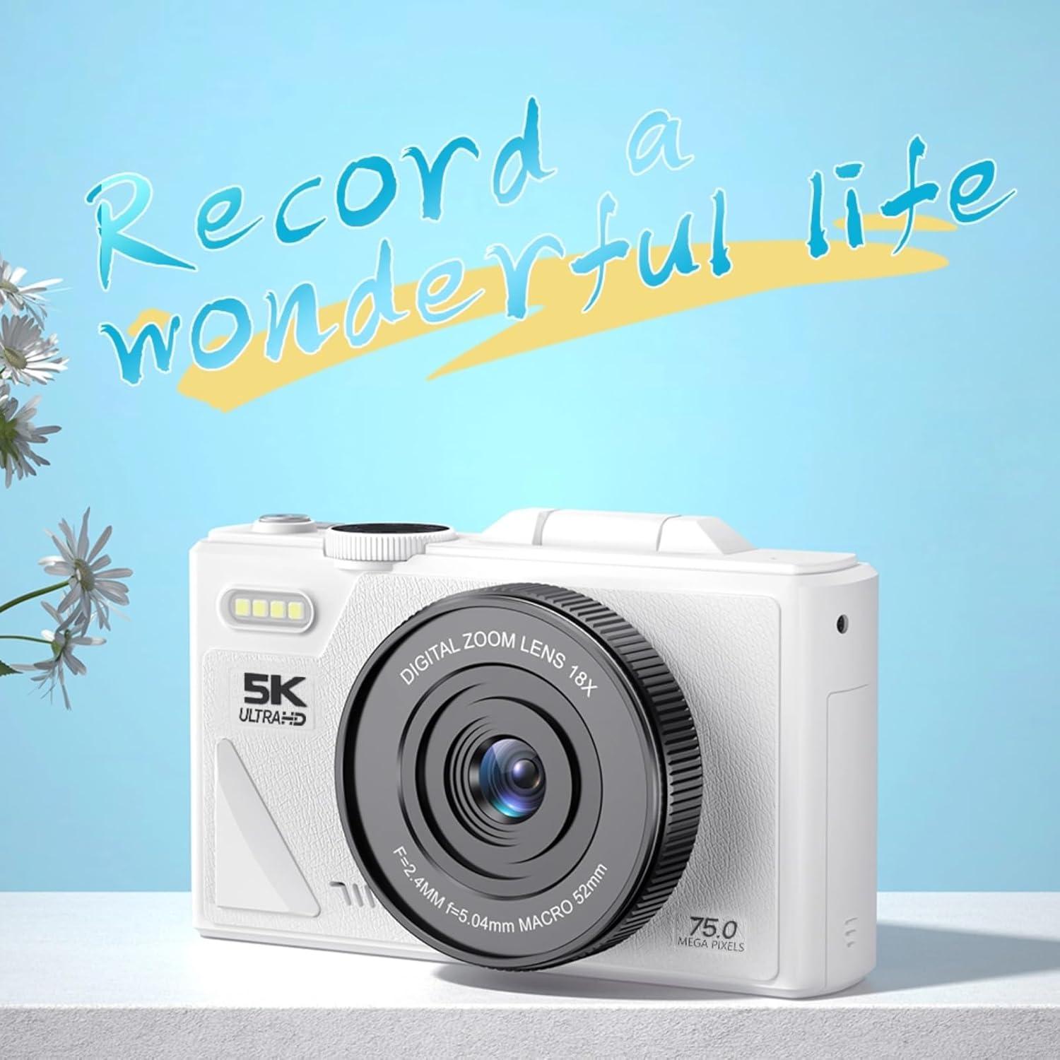 Cámara Digital 5K 75MP Yunseity con Zoom 18X y Pantalla 3"