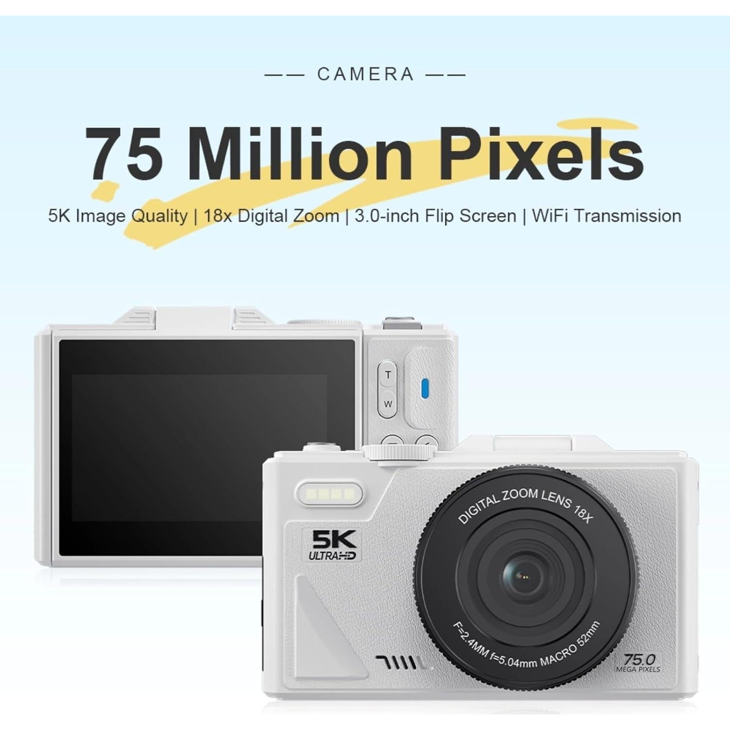 Cámara Digital 5K 75MP Yunseity con Zoom 18X y Pantalla 3"