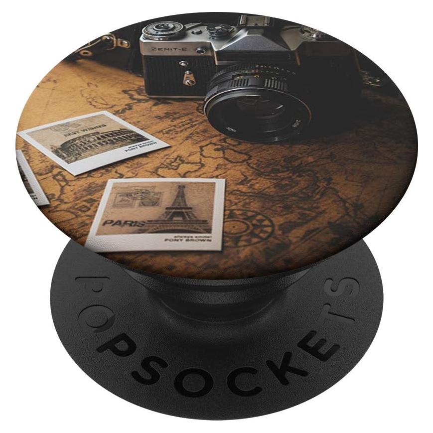 PopSocket Vintage Mapa y Cámara PopGrip - Negro