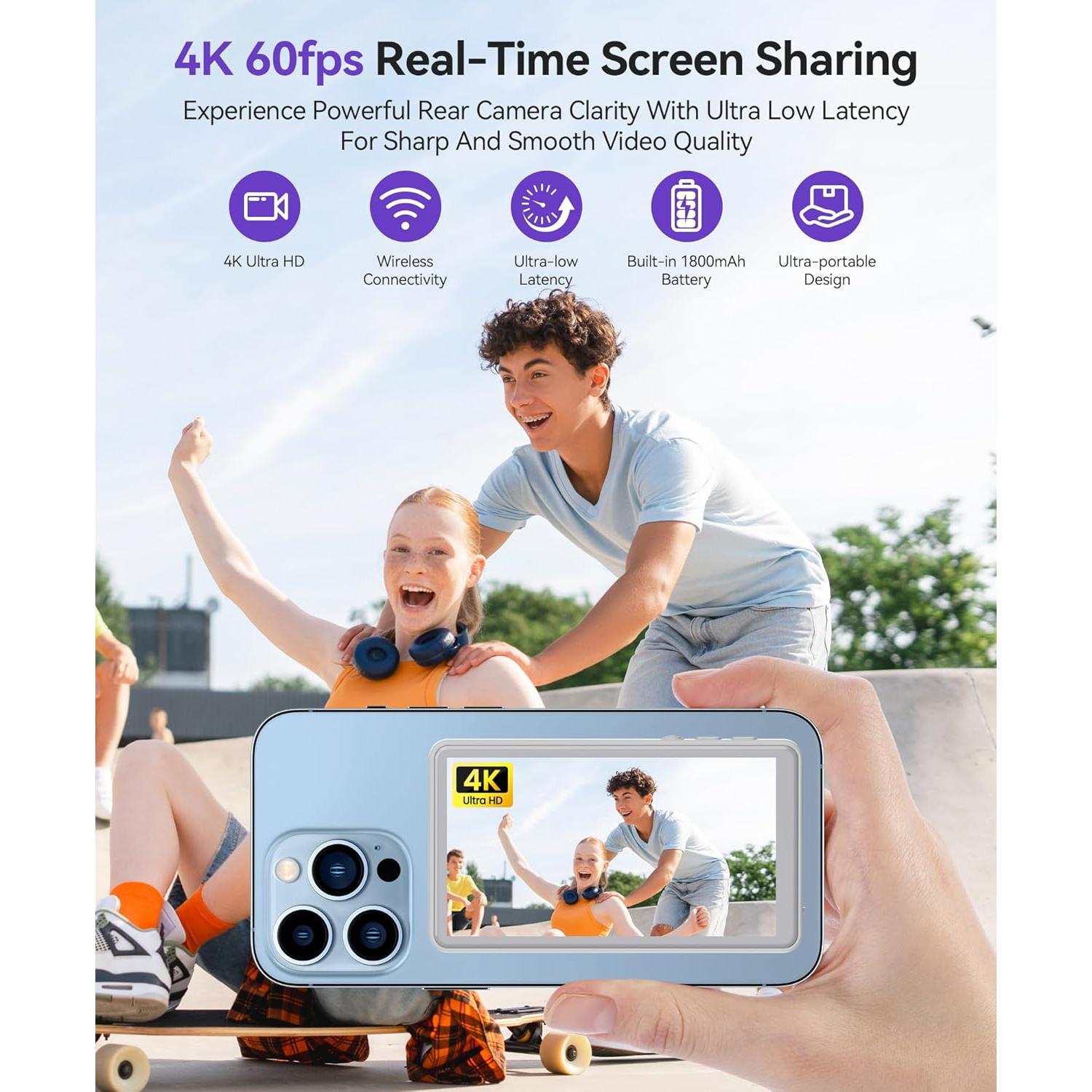 Monitor de Vlog Selfie Magnético NELLO 10.2cm 4K 60fps