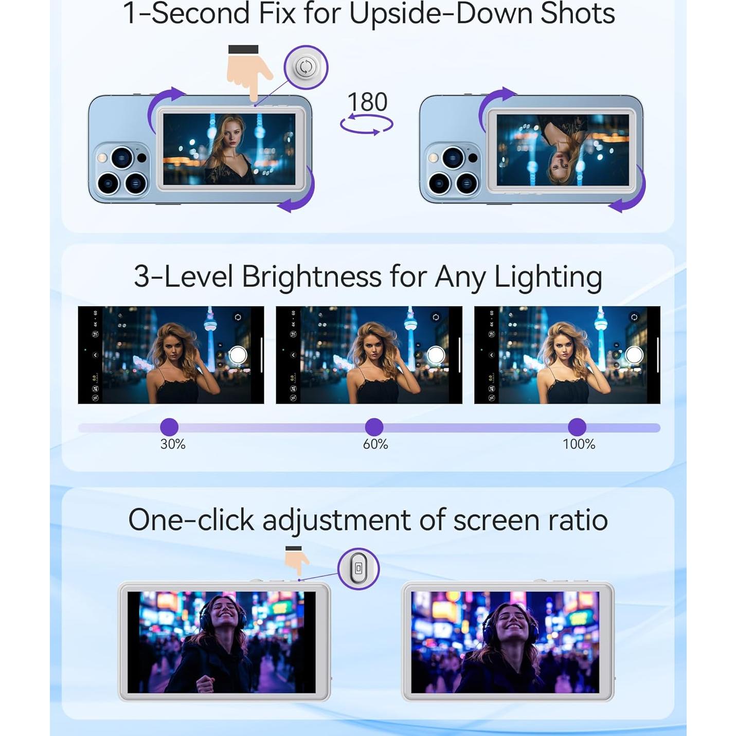 Monitor de Vlog Selfie Magnético NELLO 10.2cm 4K 60fps