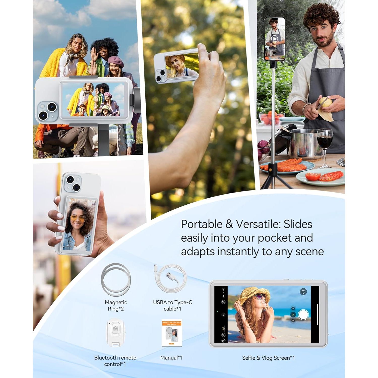 Monitor de Vlog Selfie Magnético NELLO 10.2cm 4K 60fps