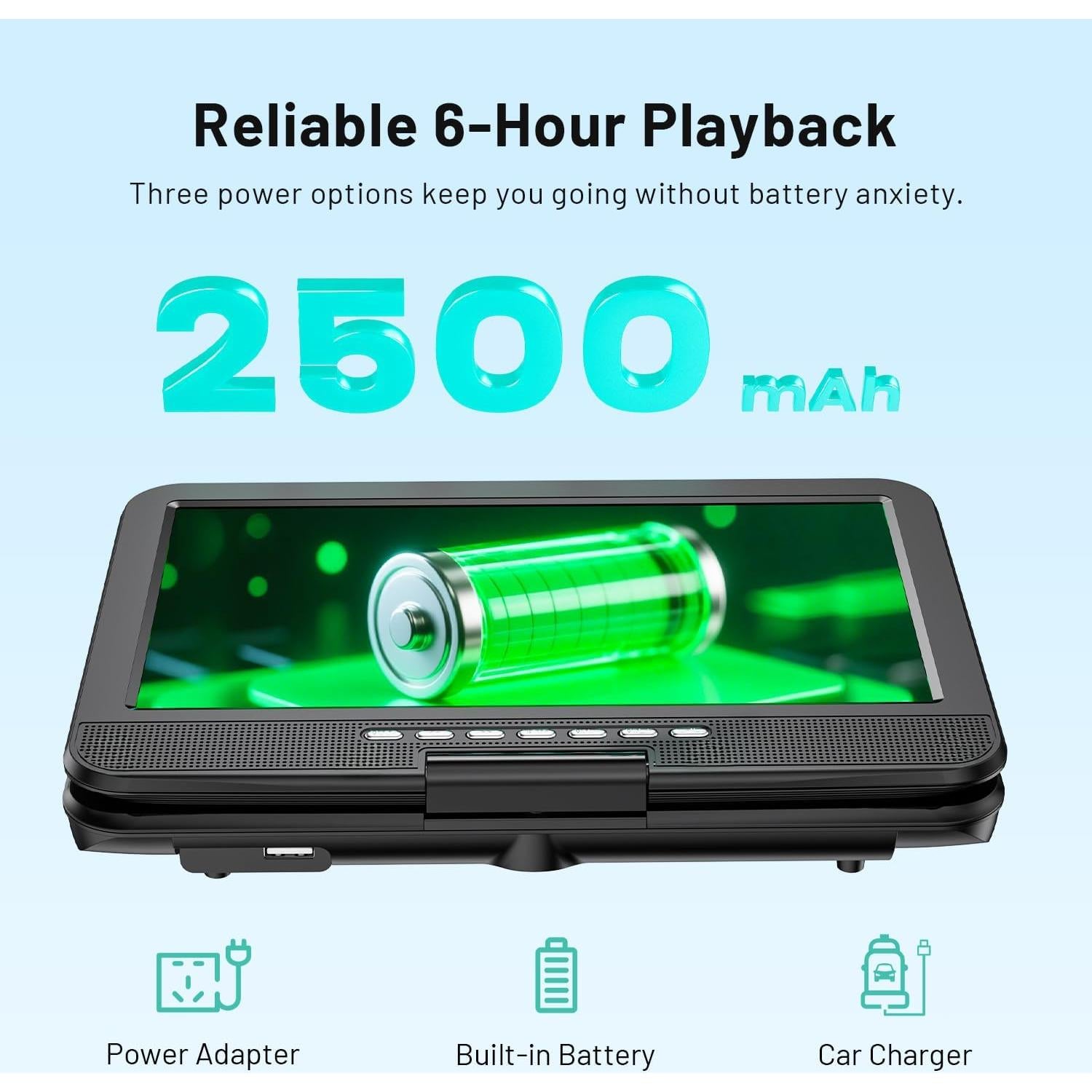 Reproductor DVD portátil POFOTO 10.5" HD con batería 6h