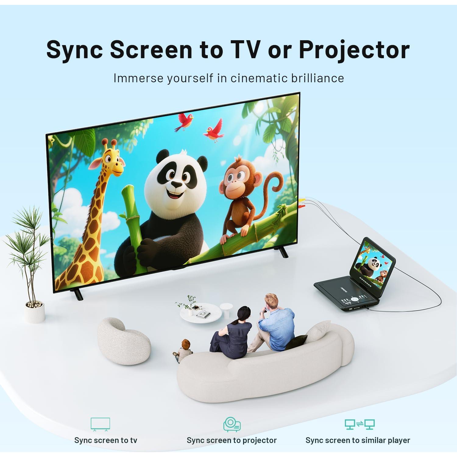 Reproductor DVD portátil POFOTO 10.5" HD con batería 6h