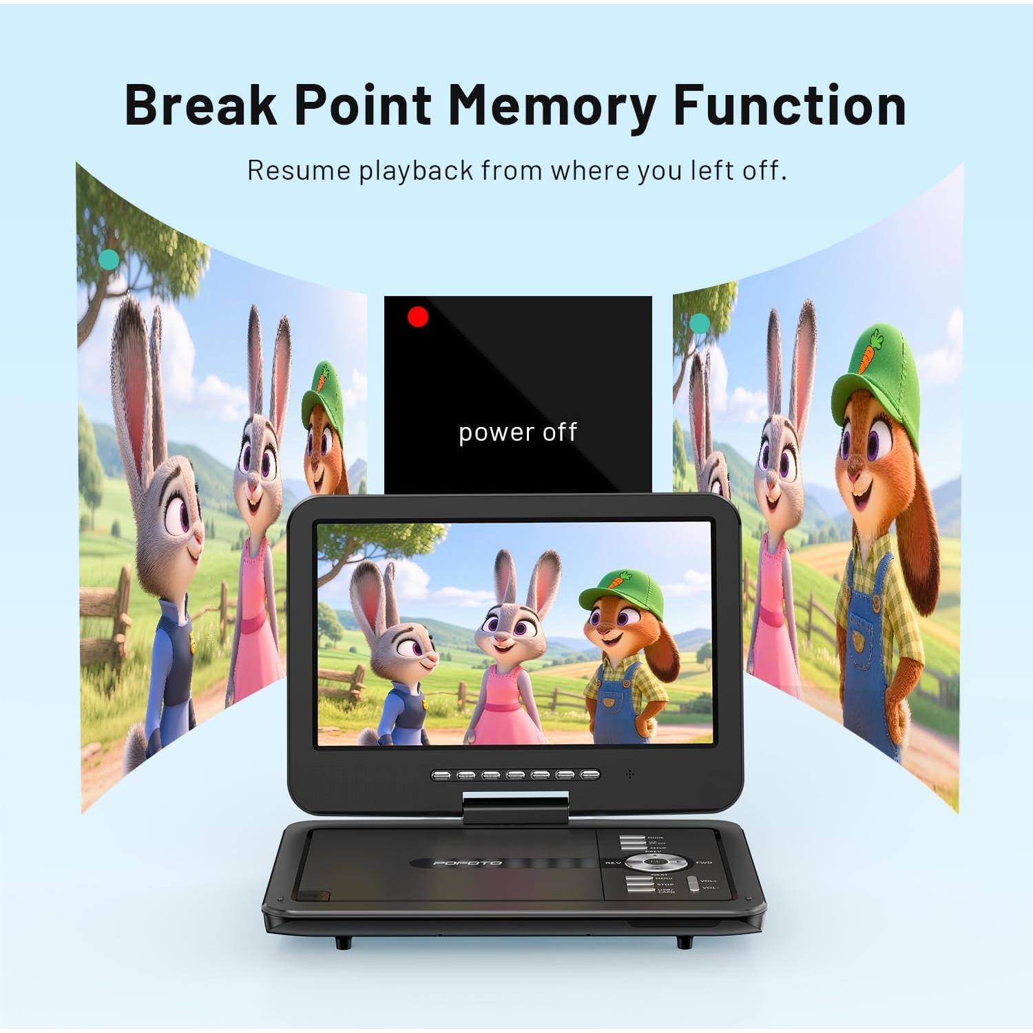 Reproductor DVD portátil POFOTO 10.5" HD con batería 6h
