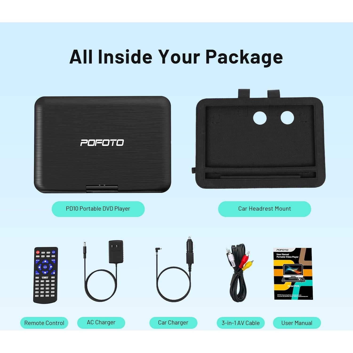 Reproductor DVD portátil POFOTO 10.5" HD con batería 6h