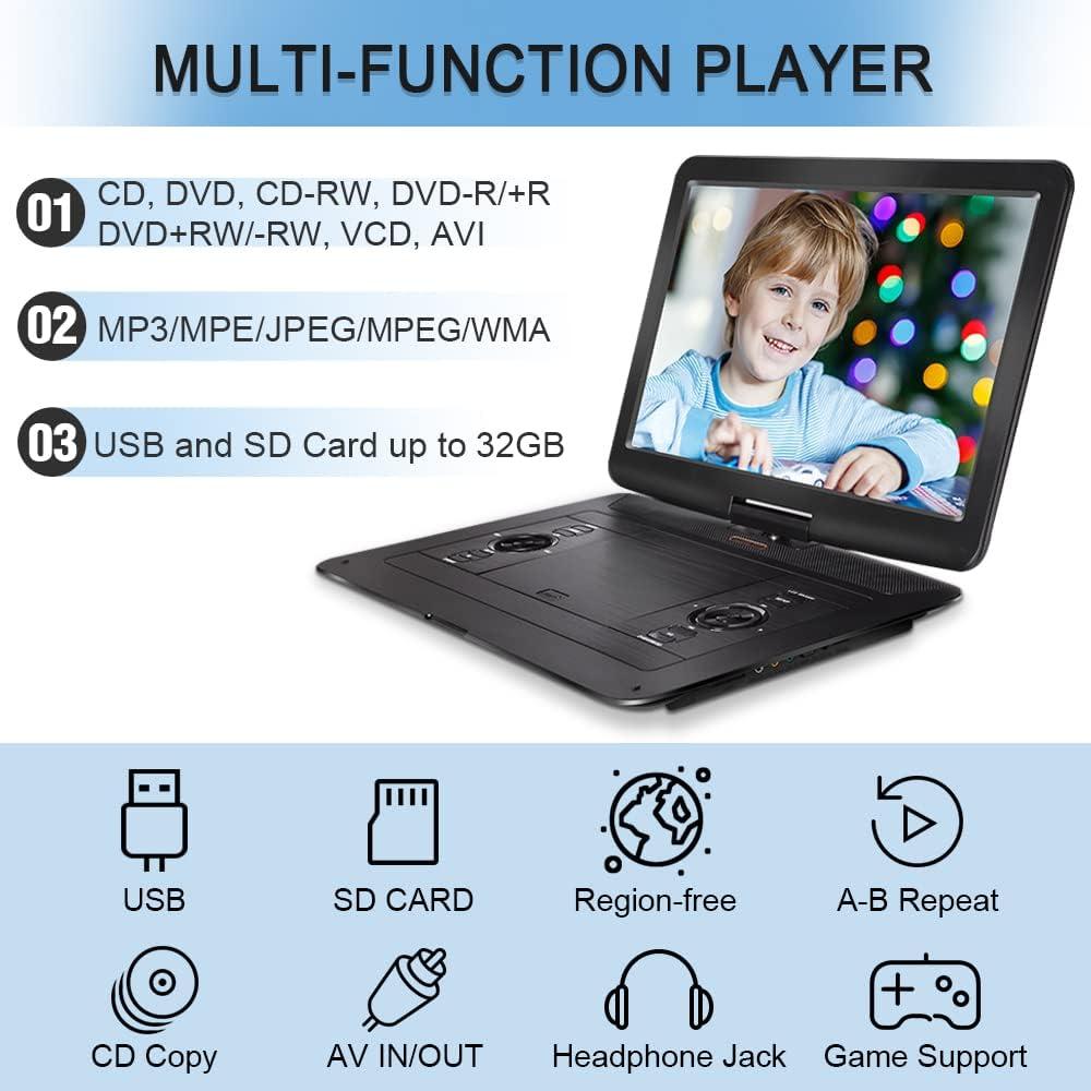 Reproductor de DVD Portátil HotHat 15.6" HD Batería 5000mAh