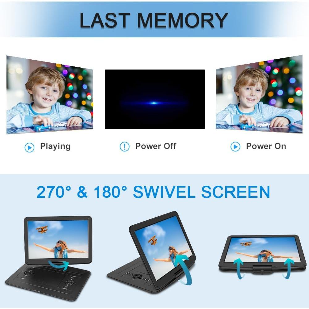 Reproductor de DVD Portátil HotHat 15.6" HD Batería 5000mAh