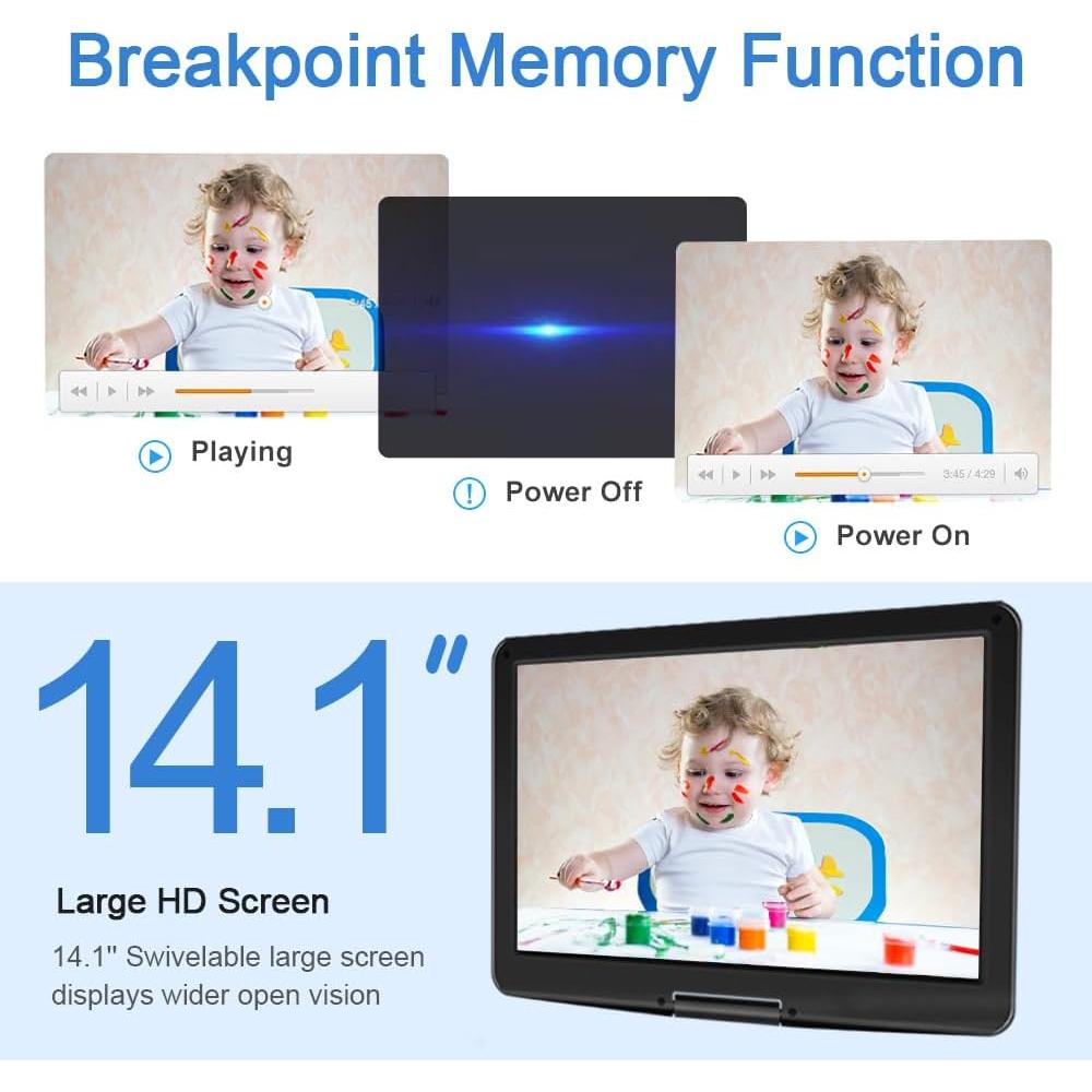 Reproductor DVD Portátil HOPYOP 14.1" HD Batería 6h USB