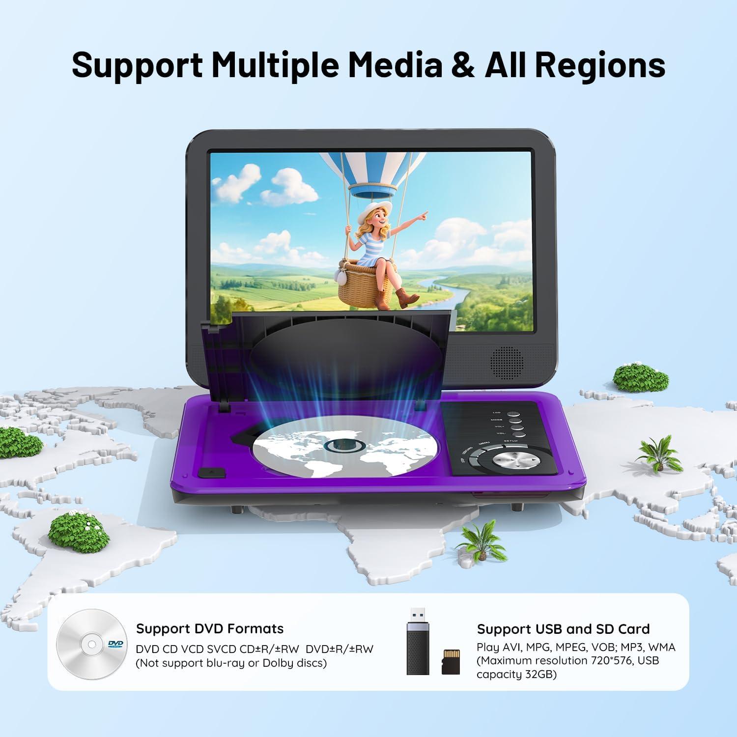 Reproductor de DVD Portátil ieGeek 12.5" HD 5H Batería USB SD