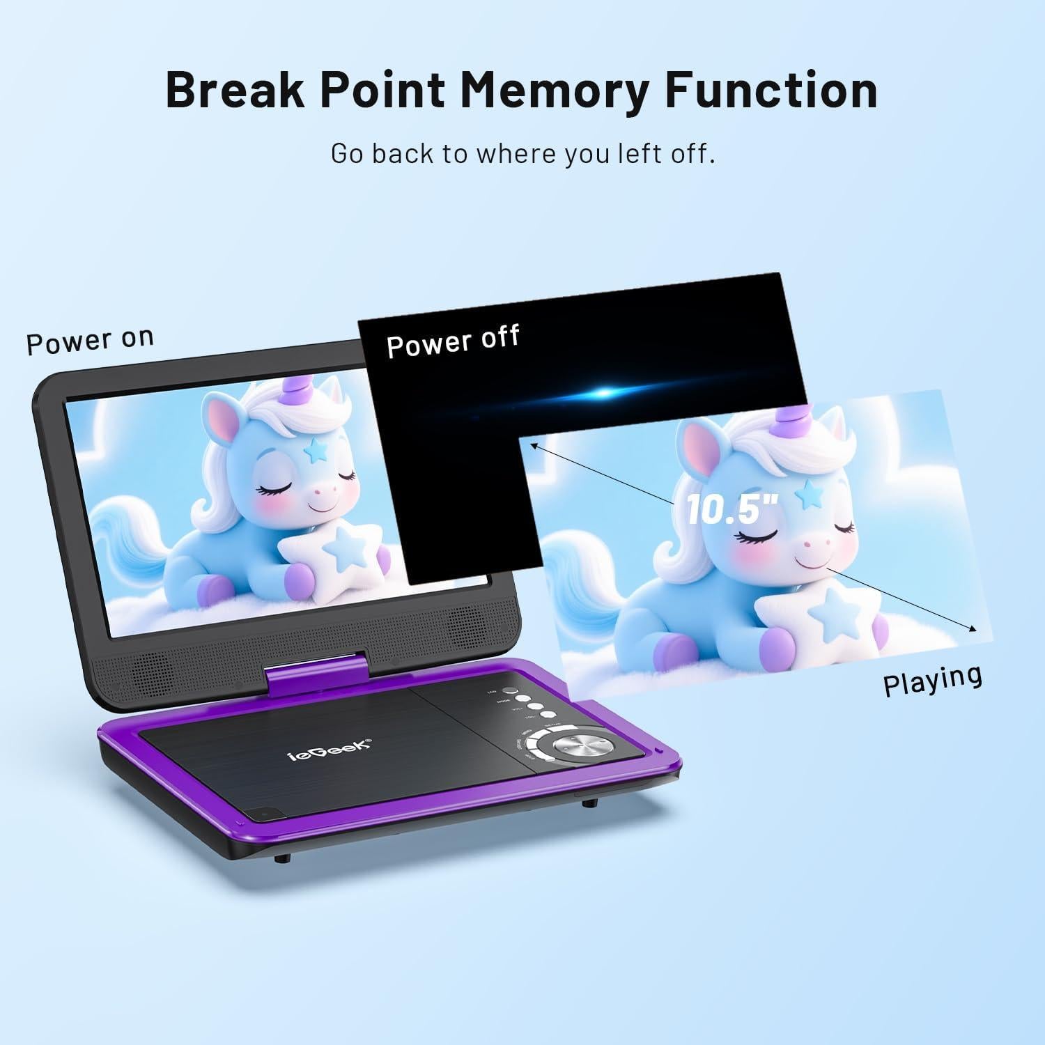 Reproductor de DVD Portátil ieGeek 12.5" HD 5H Batería USB SD