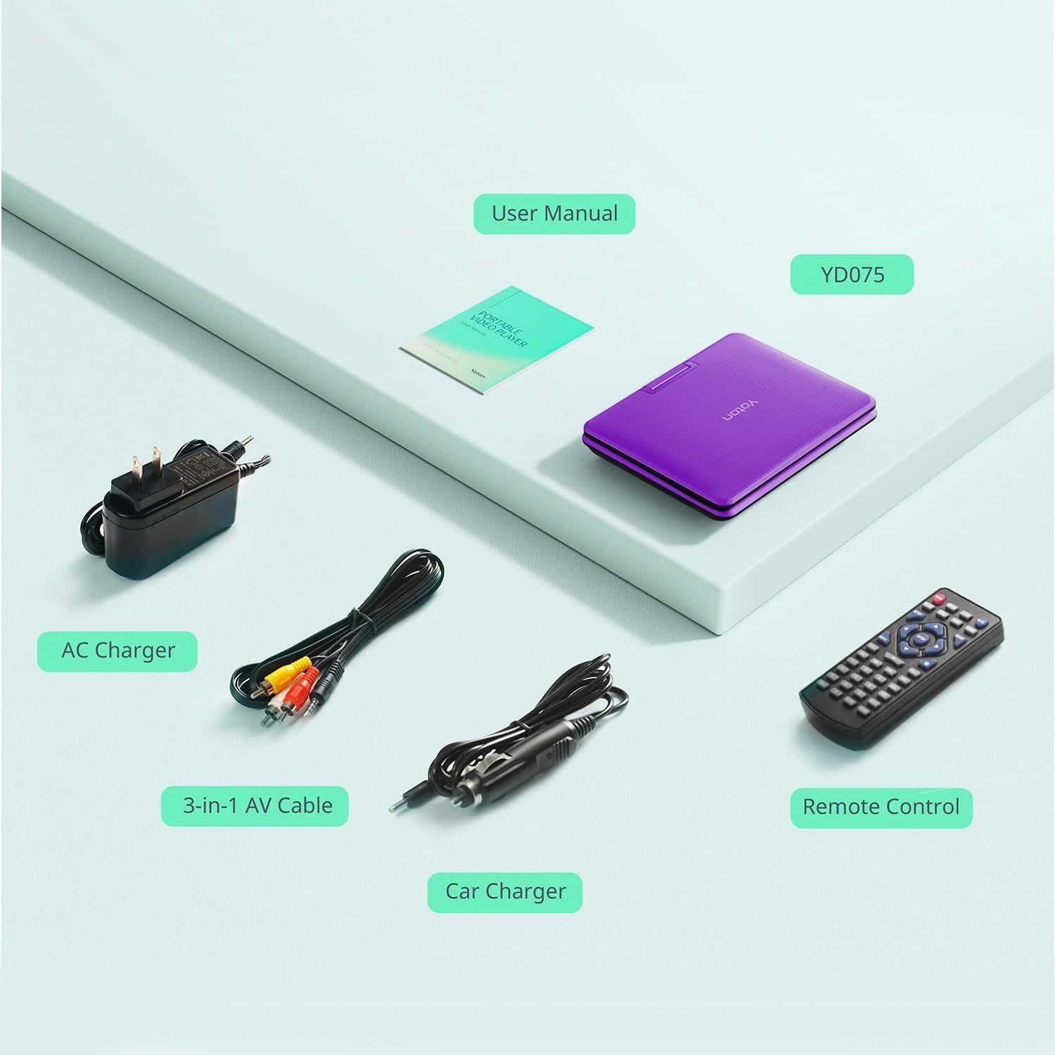 Reproductor de DVD Portátil YOTON YD075 Púrpura 7.5" HD