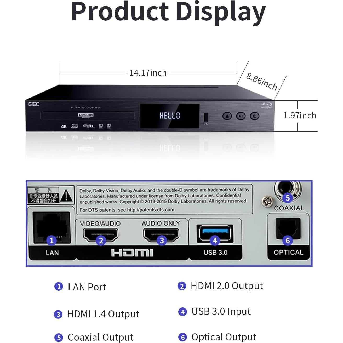 Reproductor Blu Ray Ultra HD 4K GIEC G5300 HDMI USB 3.0