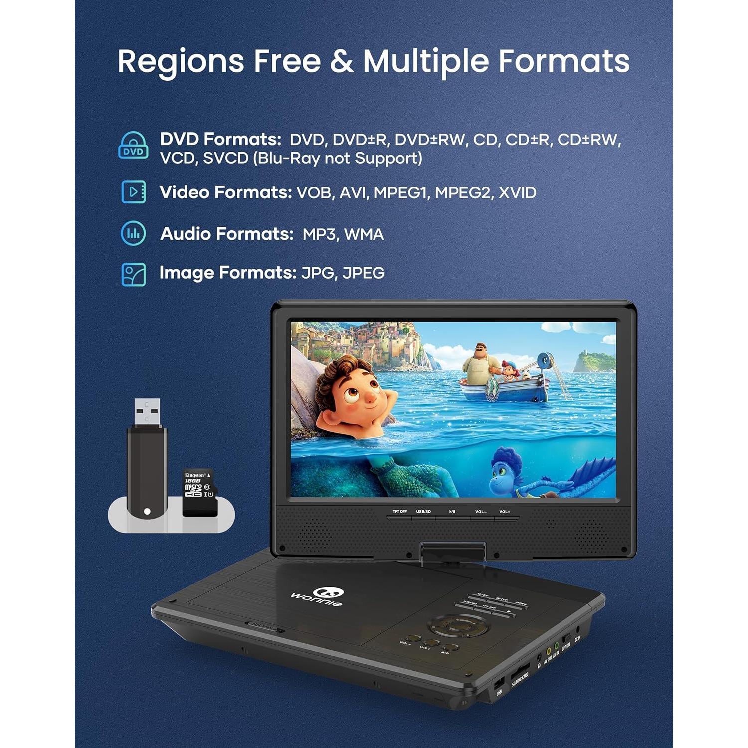 Reproductor de DVD Portátil WONNIE 12.5" HD con Funda para Coche