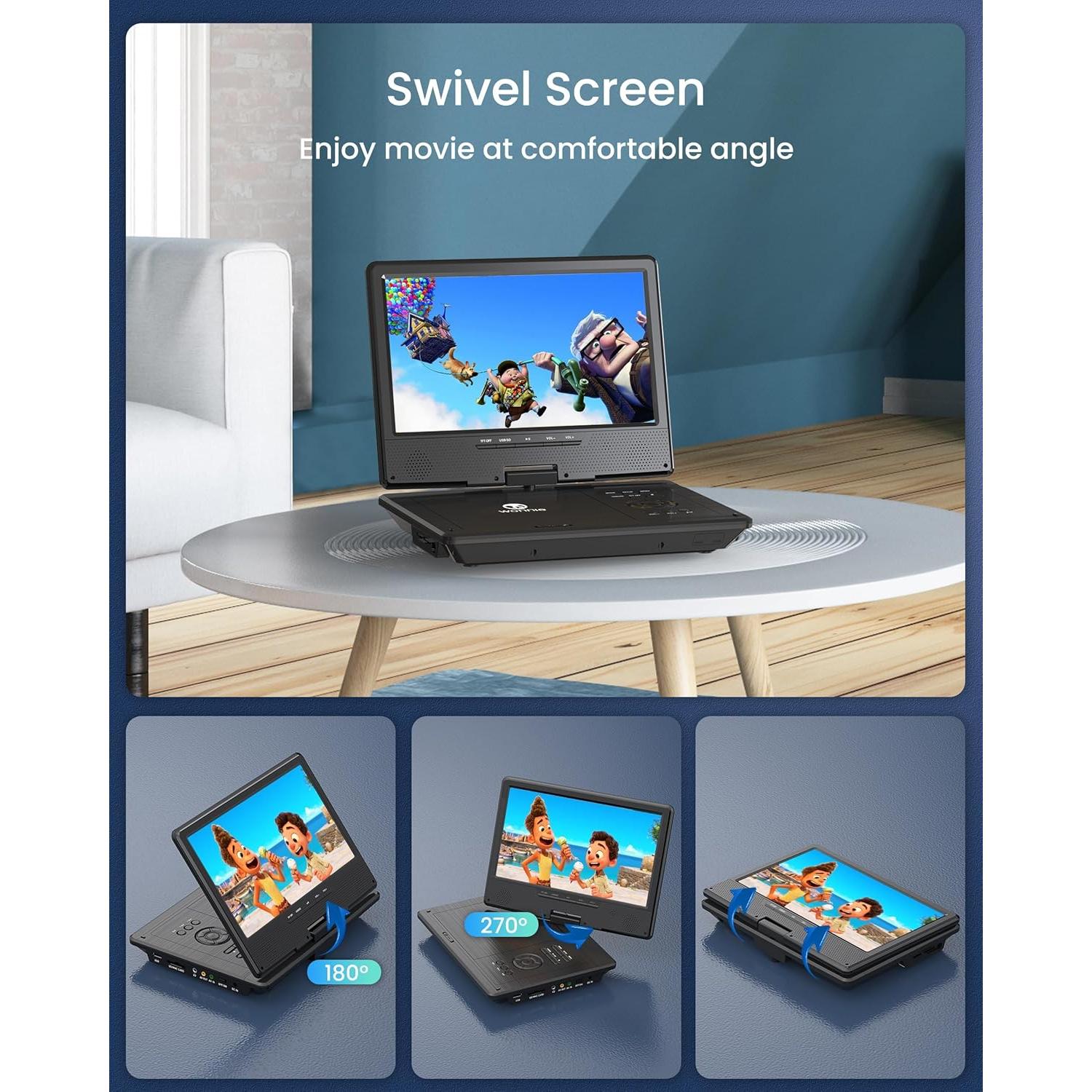 Reproductor de DVD Portátil WONNIE 12.5" HD con Funda para Coche