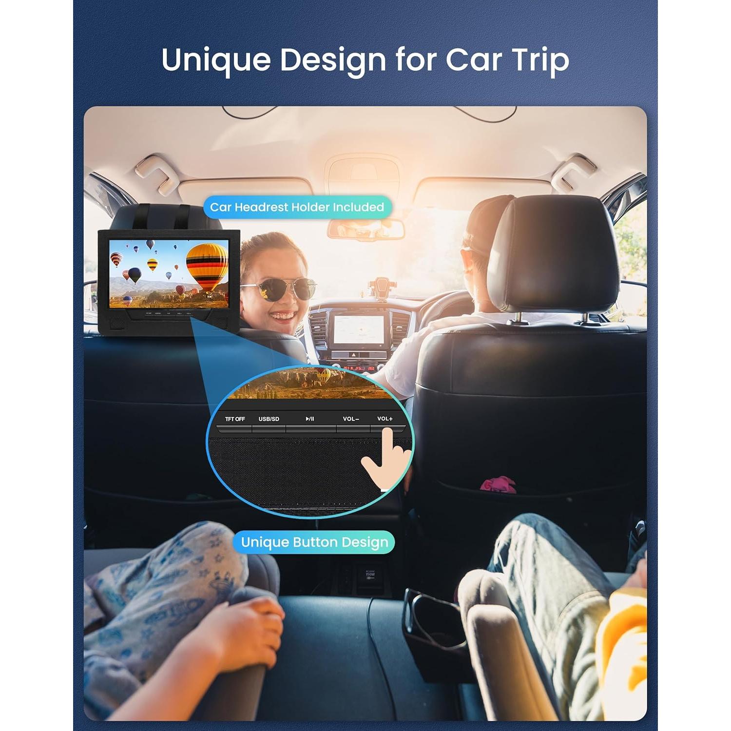 Reproductor de DVD Portátil WONNIE 12.5" HD con Funda para Coche