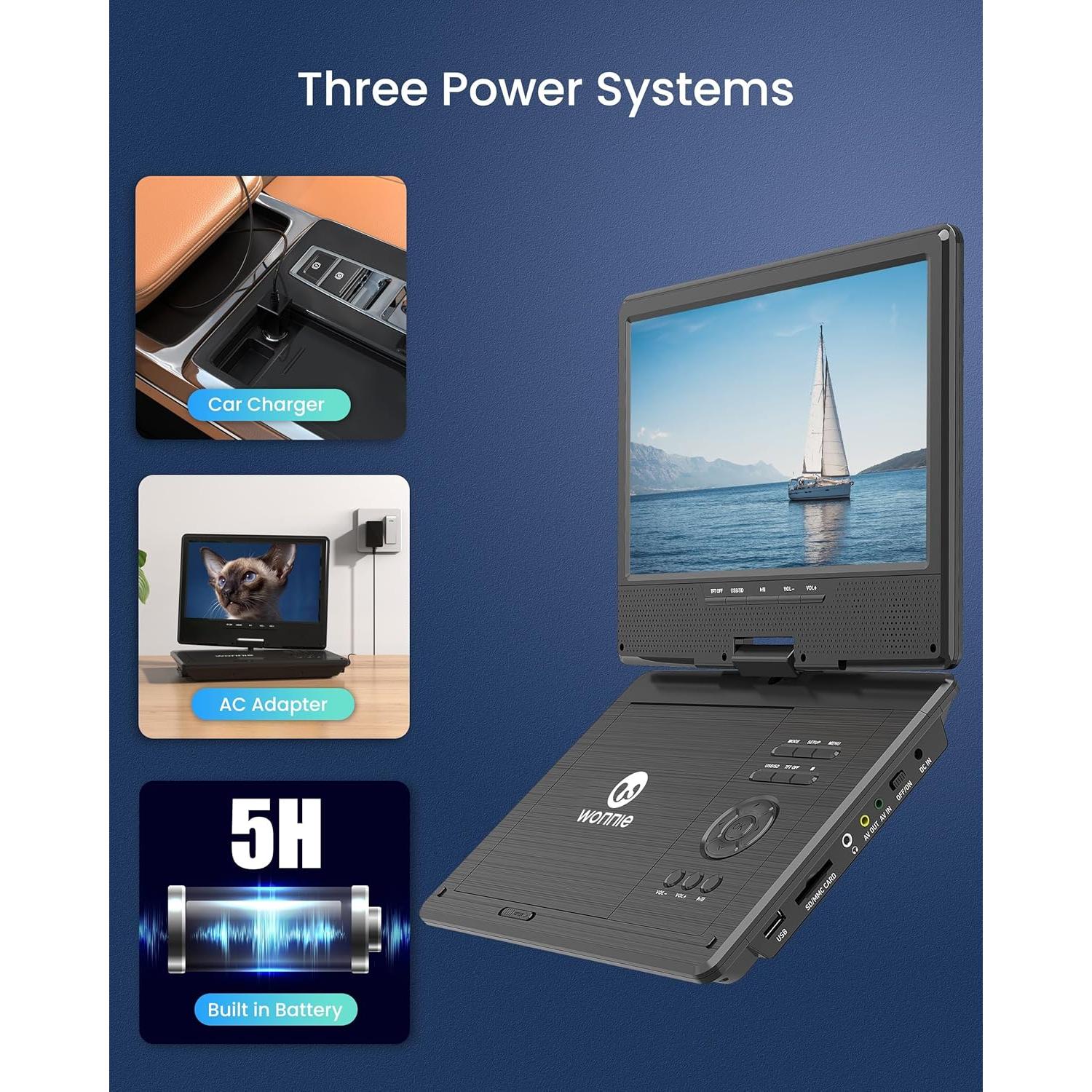 Reproductor de DVD Portátil WONNIE 12.5" HD con Funda para Coche