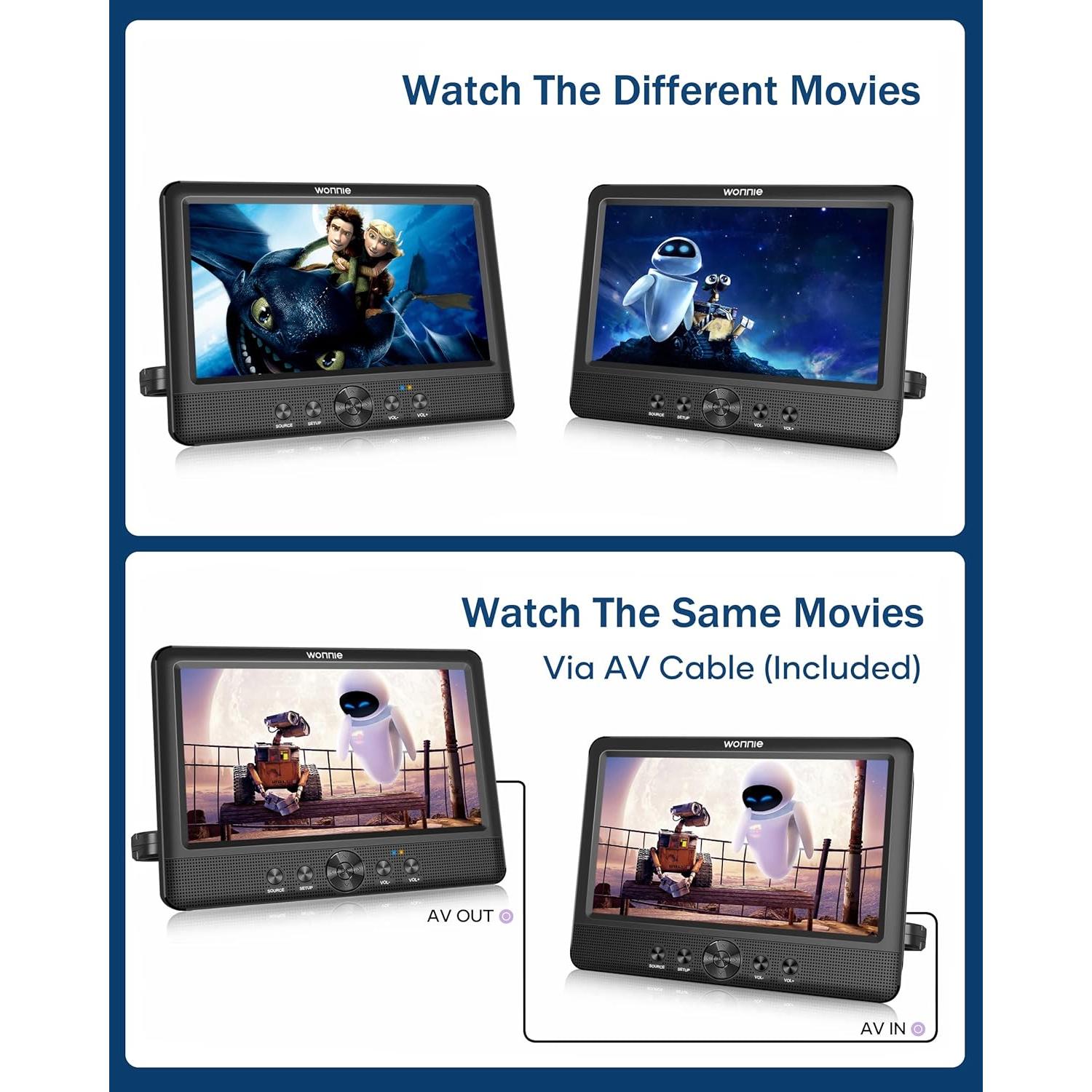 Reproductor DVD Doble Portátil WONNIE 10.5" para Auto