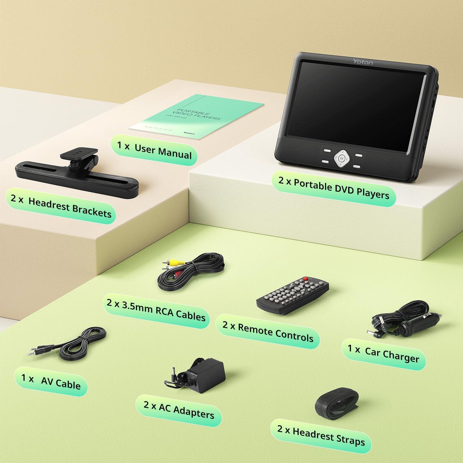 Reproductores de DVD Portátiles YOTON 10.5" Duales para Auto