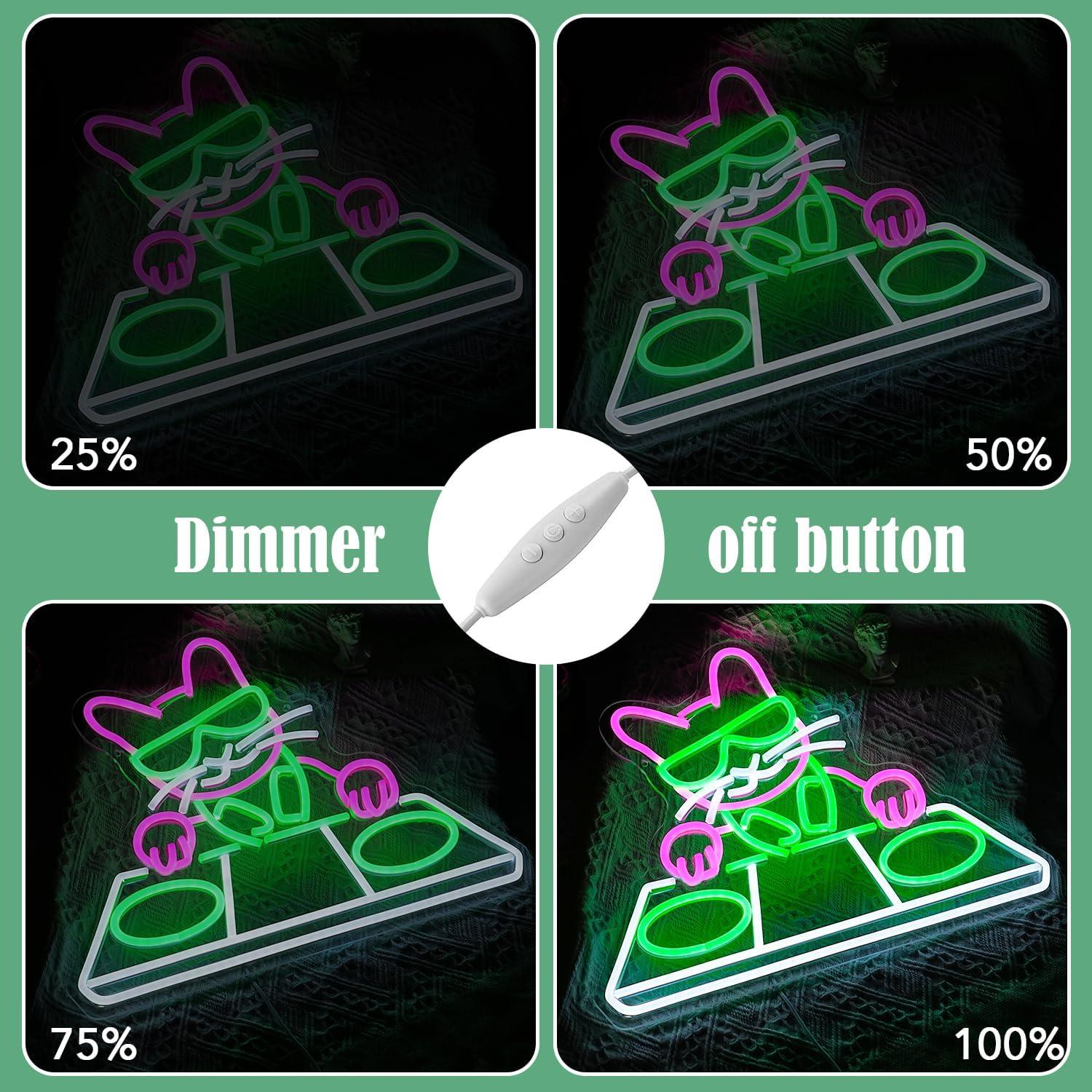 Cartel de neón LED Gato DJ JLEWUINH 42x32 cm USB Regulable