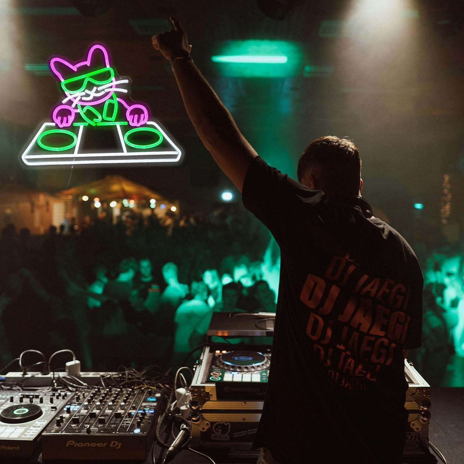 Cartel de neón LED Gato DJ JLEWUINH 42x32 cm USB Regulable