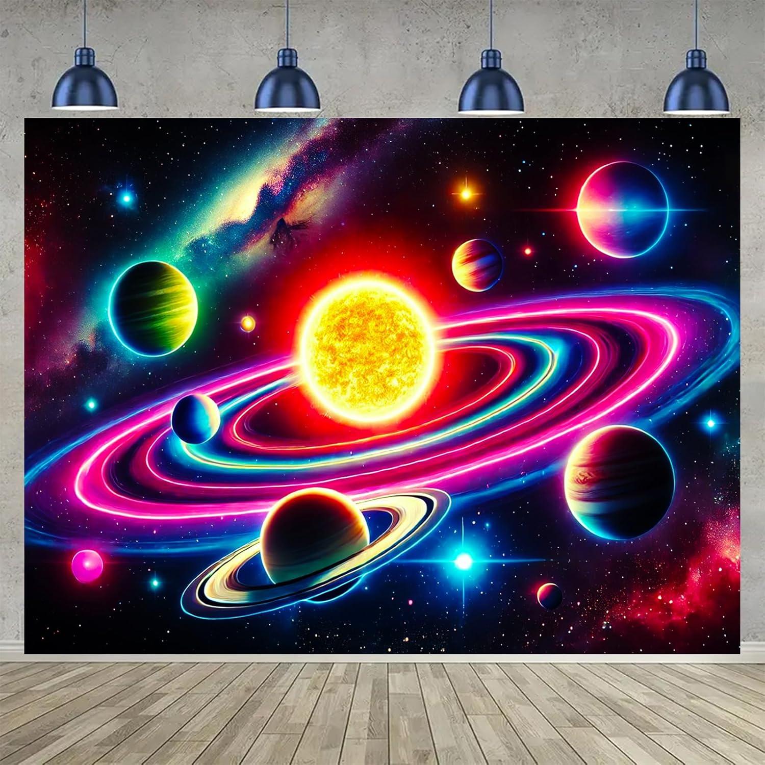 Tapestry Blacklight BlissYard 198x150 cm Planeta Neón Brilla en la Oscuridad