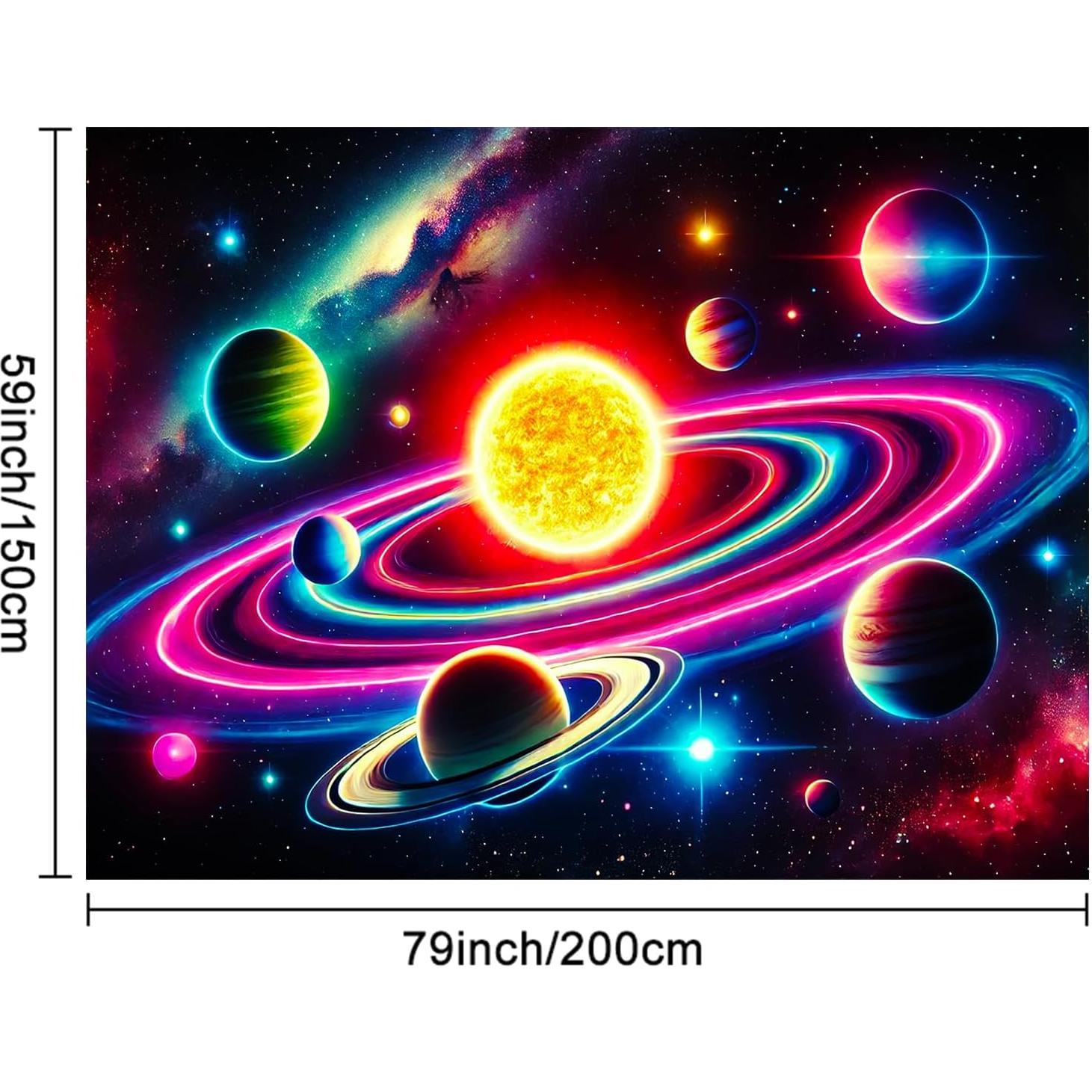 Tapestry Blacklight BlissYard 198x150 cm Planeta Neón Brilla en la Oscuridad