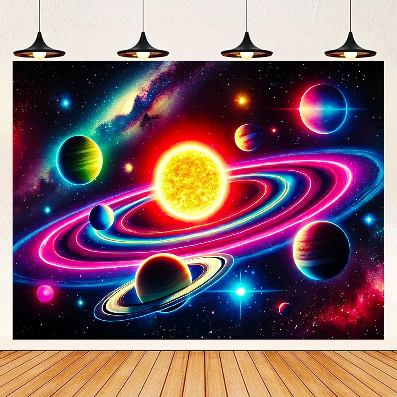 Tapestry Blacklight BlissYard 198x150 cm Planeta Neón Brilla en la Oscuridad