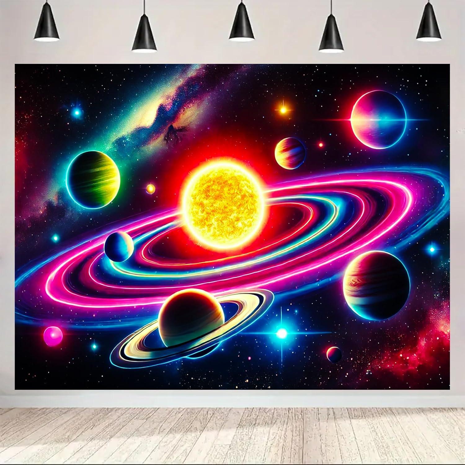 Tapestry Blacklight BlissYard 198x150 cm Planeta Neón Brilla en la Oscuridad